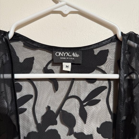 Vintage Onyx Nite by Wendye Chaitin sheer floral open-front cardigan in black - Picture 3 of 6